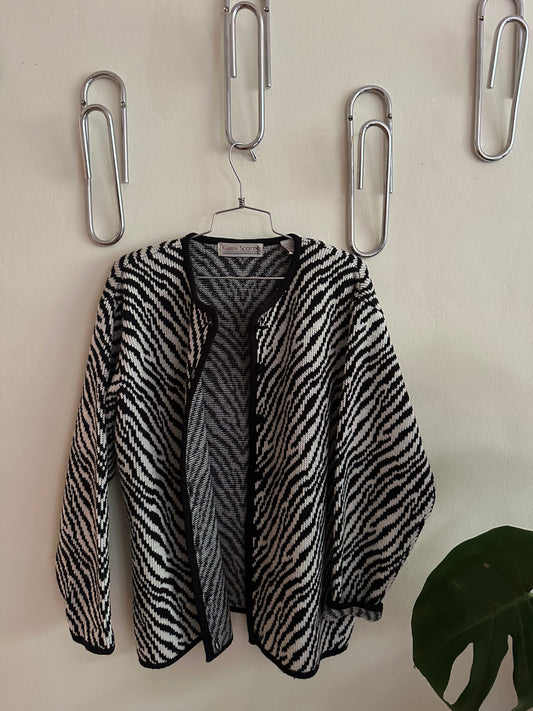 80s Zebra Print Wool Blend Cardigan