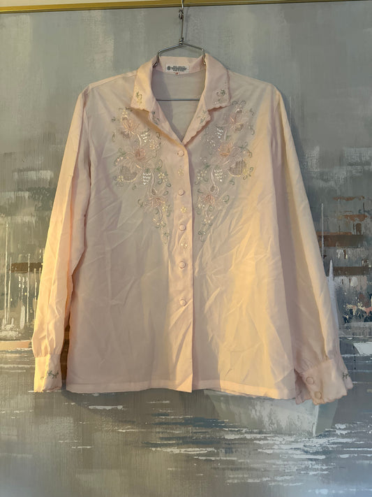 Vintage Pink Embroidered Blouse