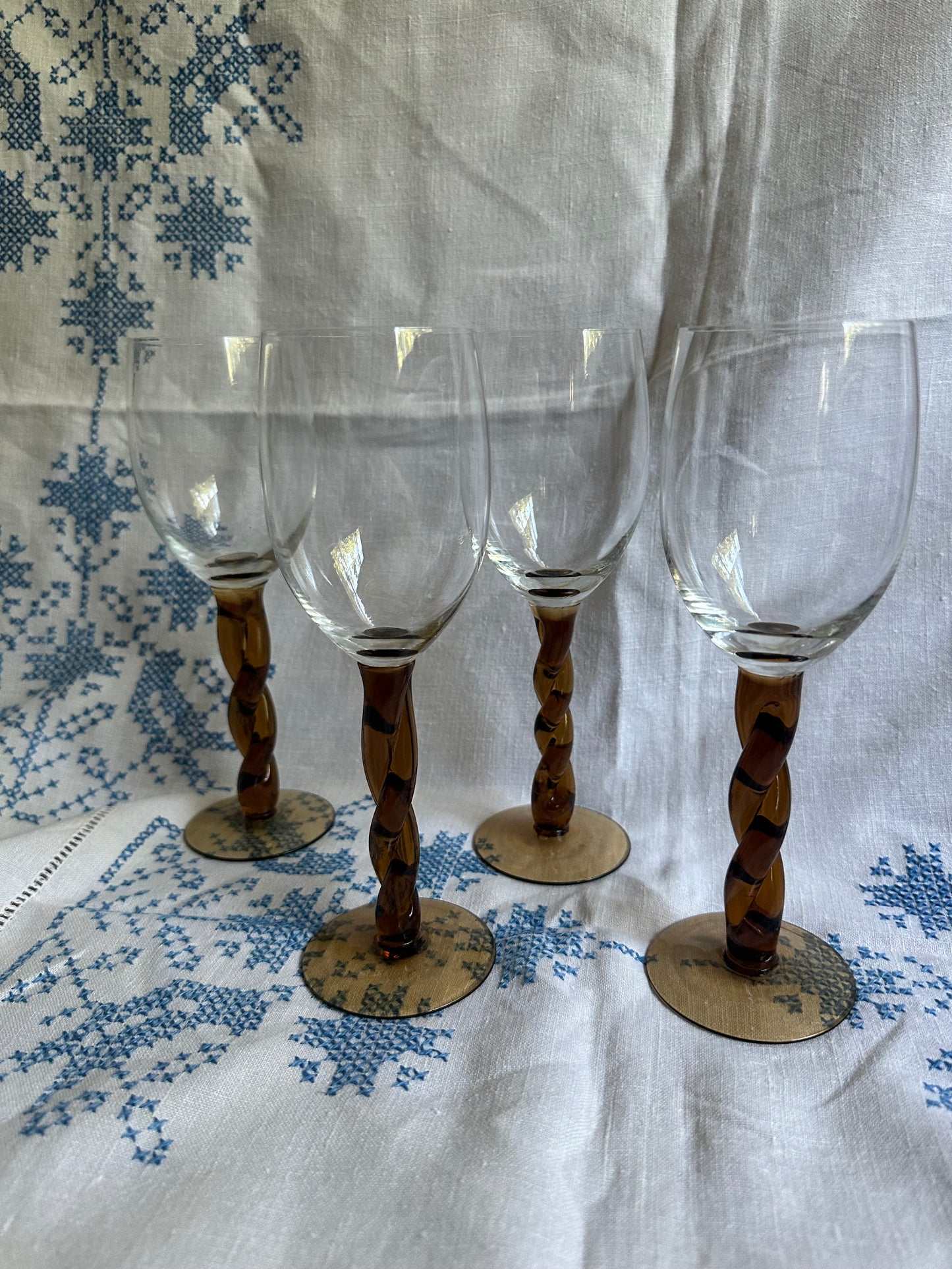 Twisted Brown Stem Wine Glasses