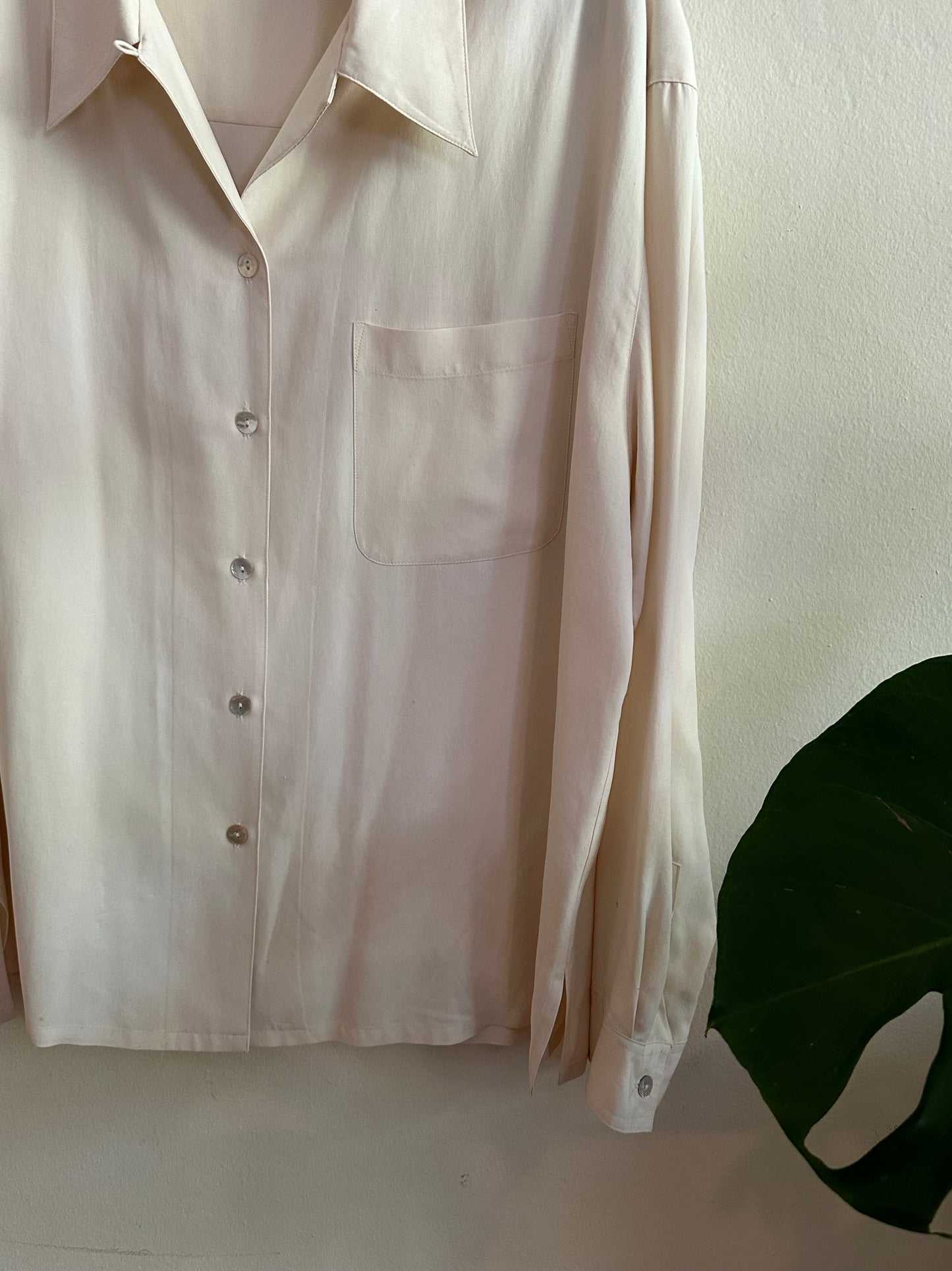 90s White Silk Button Down Shirt