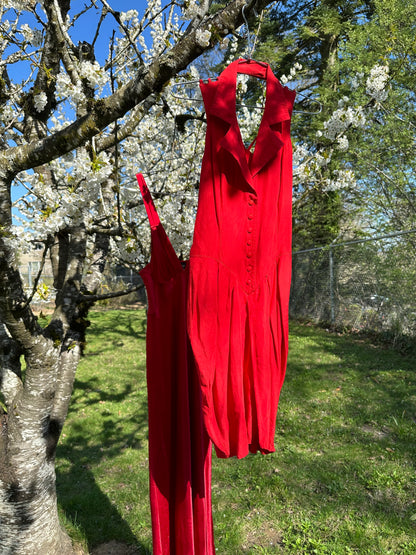 80s Red Drop Waist Sun Dress