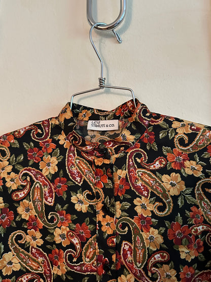 70s Orange and Black Paisley Shirt