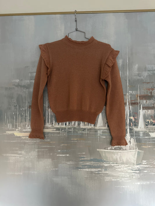 70s Peach Frilly Shoulder Sweater