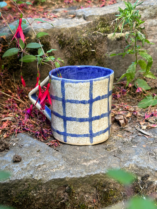 Ceramic blue checkered mug