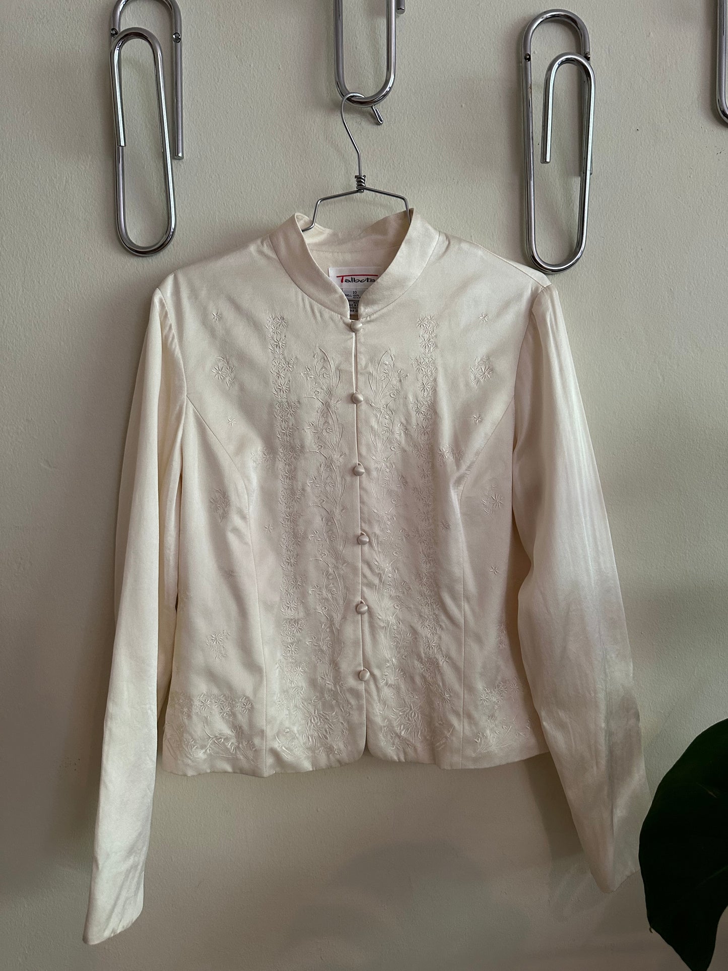 90s White Embroidered Silk Jacket