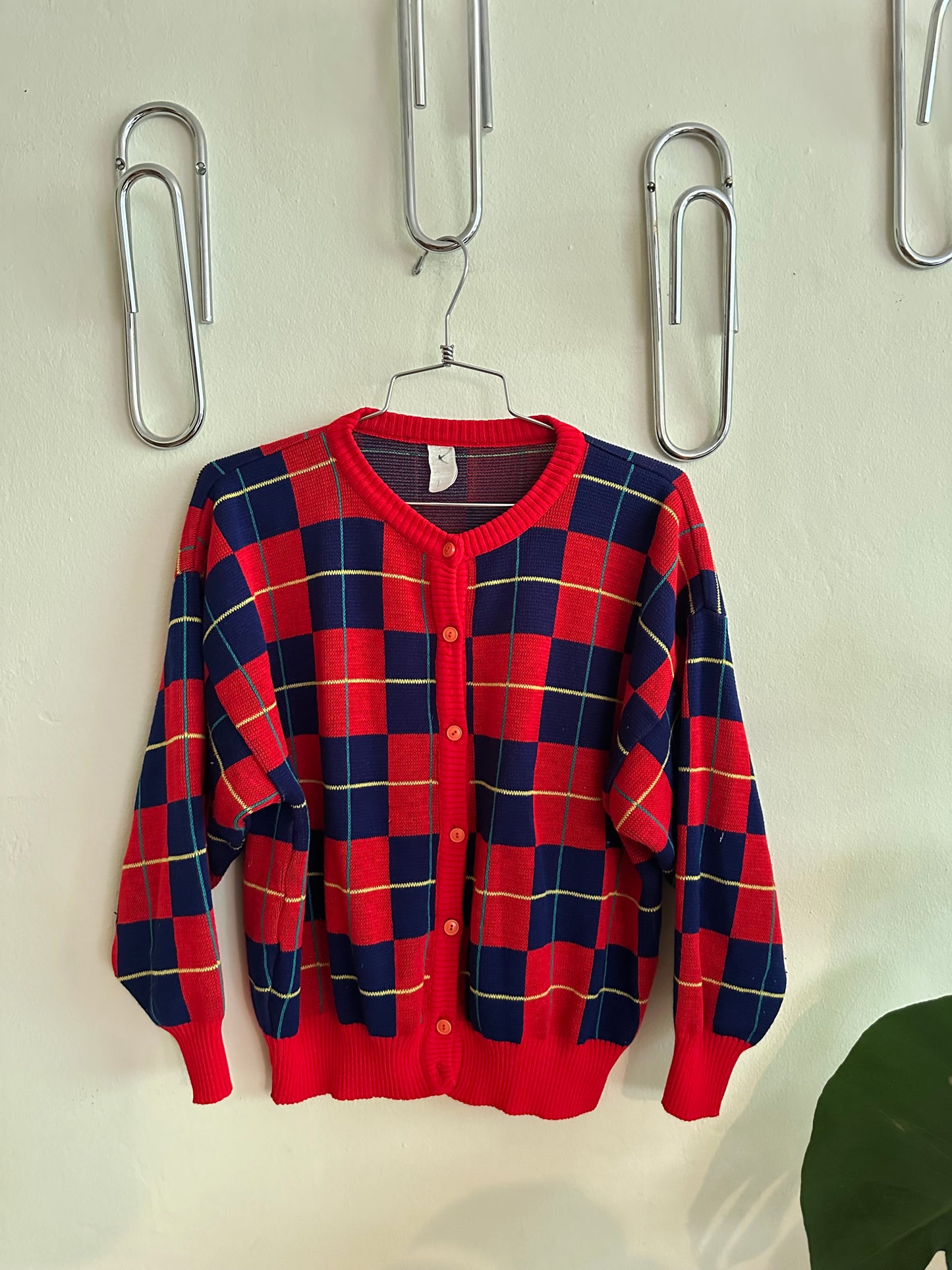 70s Red Plaid Cardigan