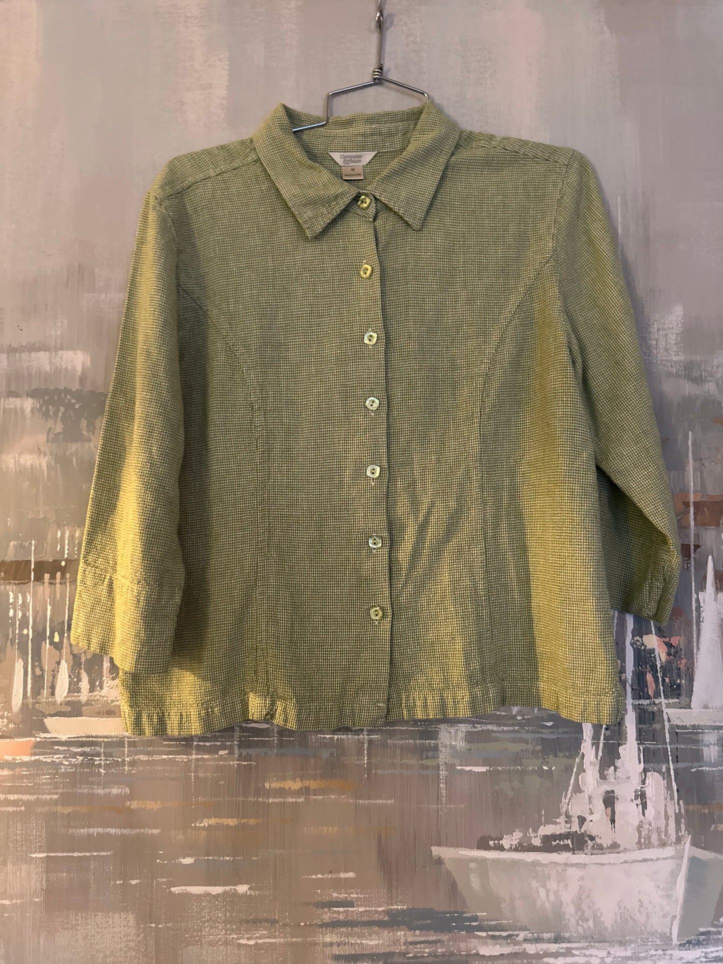 90s Green Houndstooth Shirt- Christopher & Banks