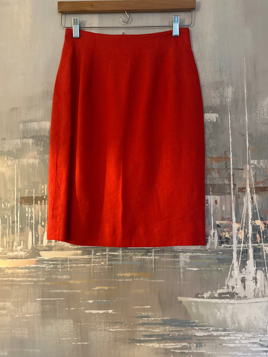 90s Red Linen Pencil Skirt