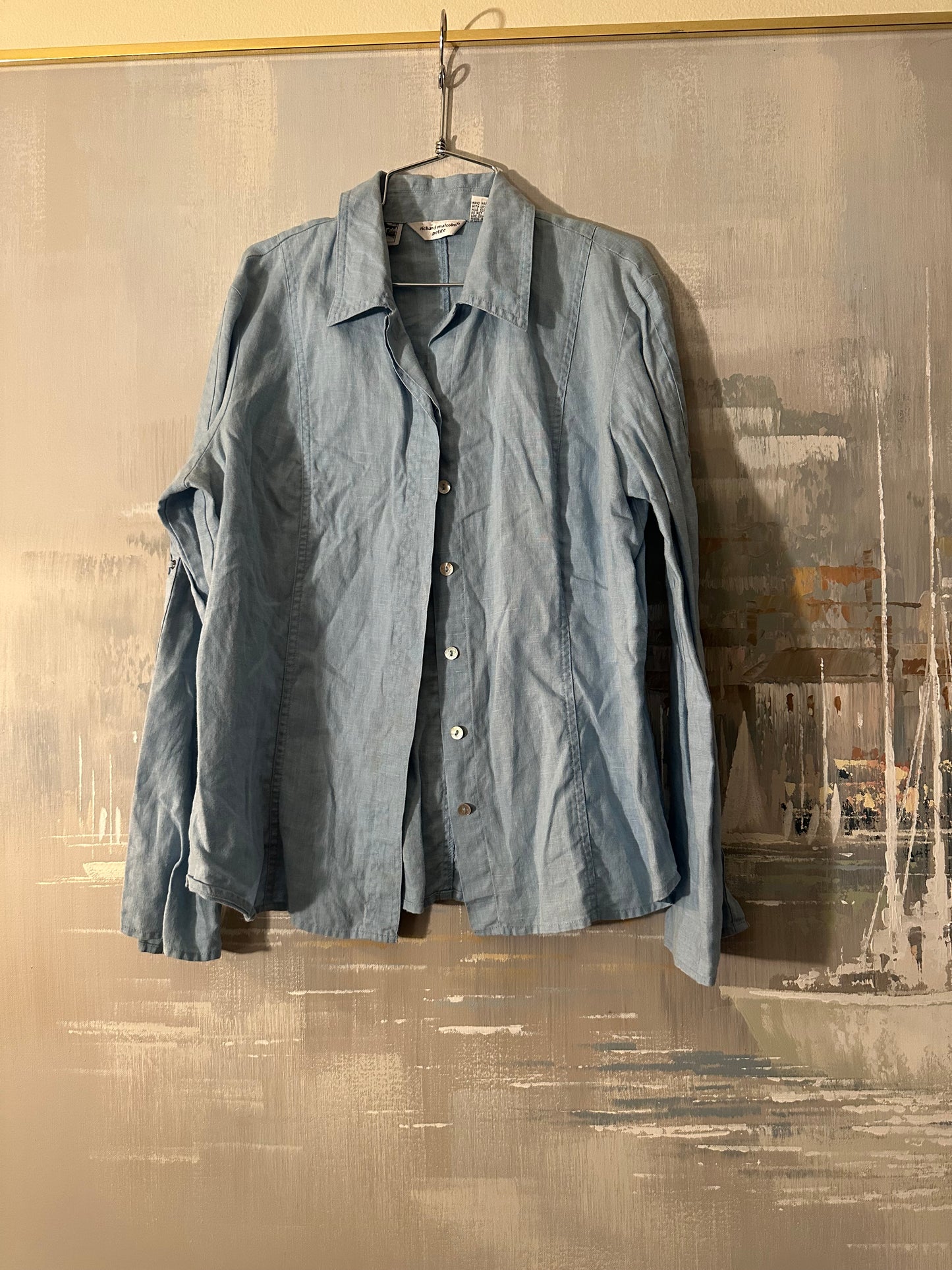 90s Blue Linen Shirt - Richard Malcome Petite