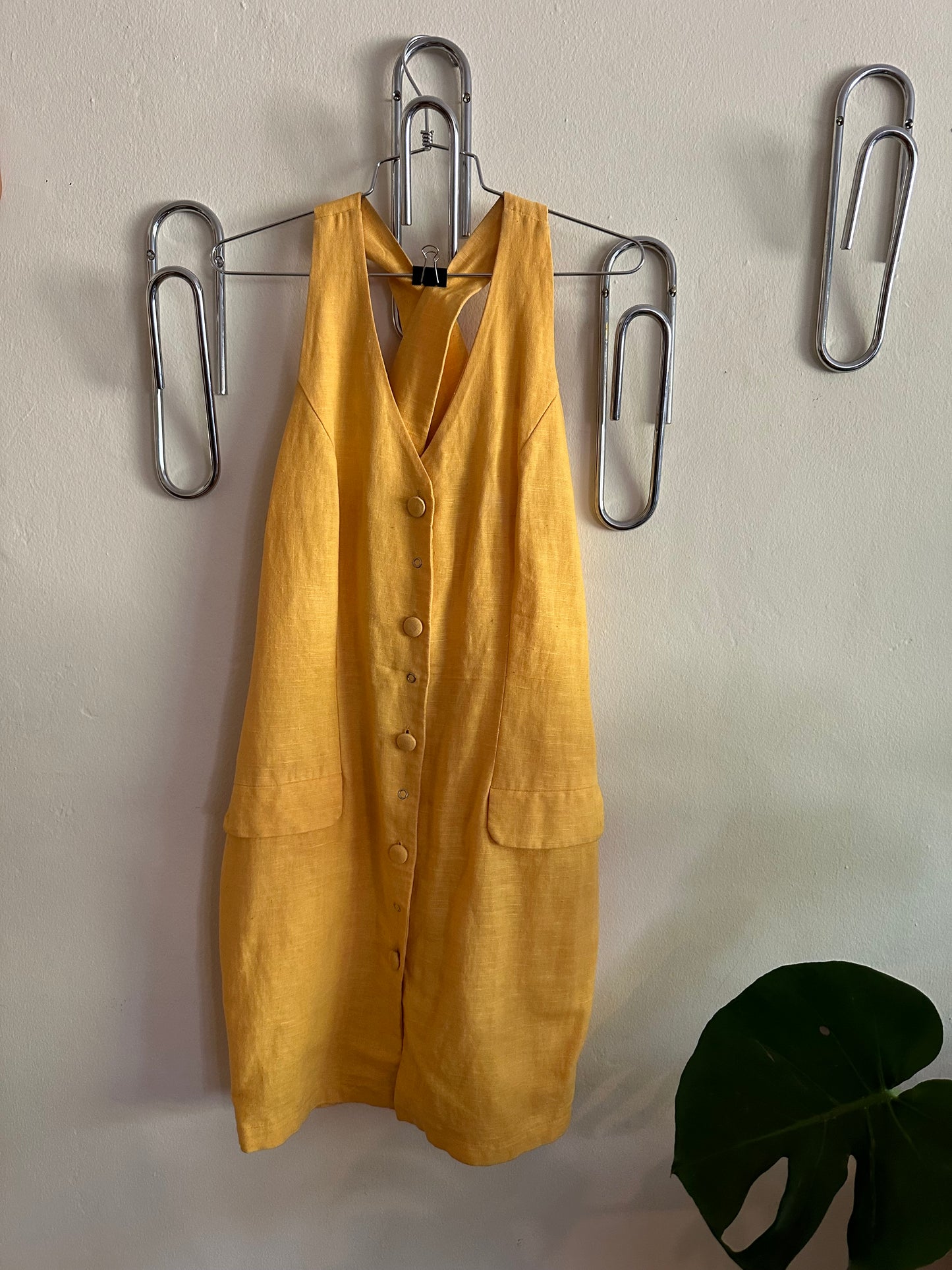 90s Yellow Cross Back Halter Dress