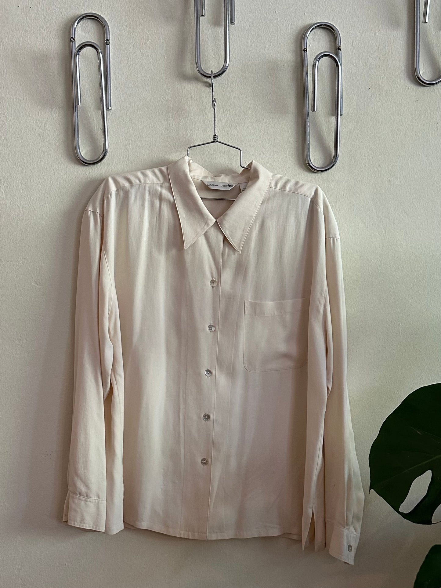 90s White Silk Button Down Shirt