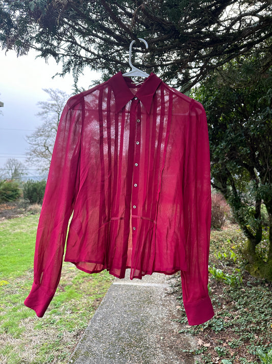 90s/Y2K Red Silk Blouse