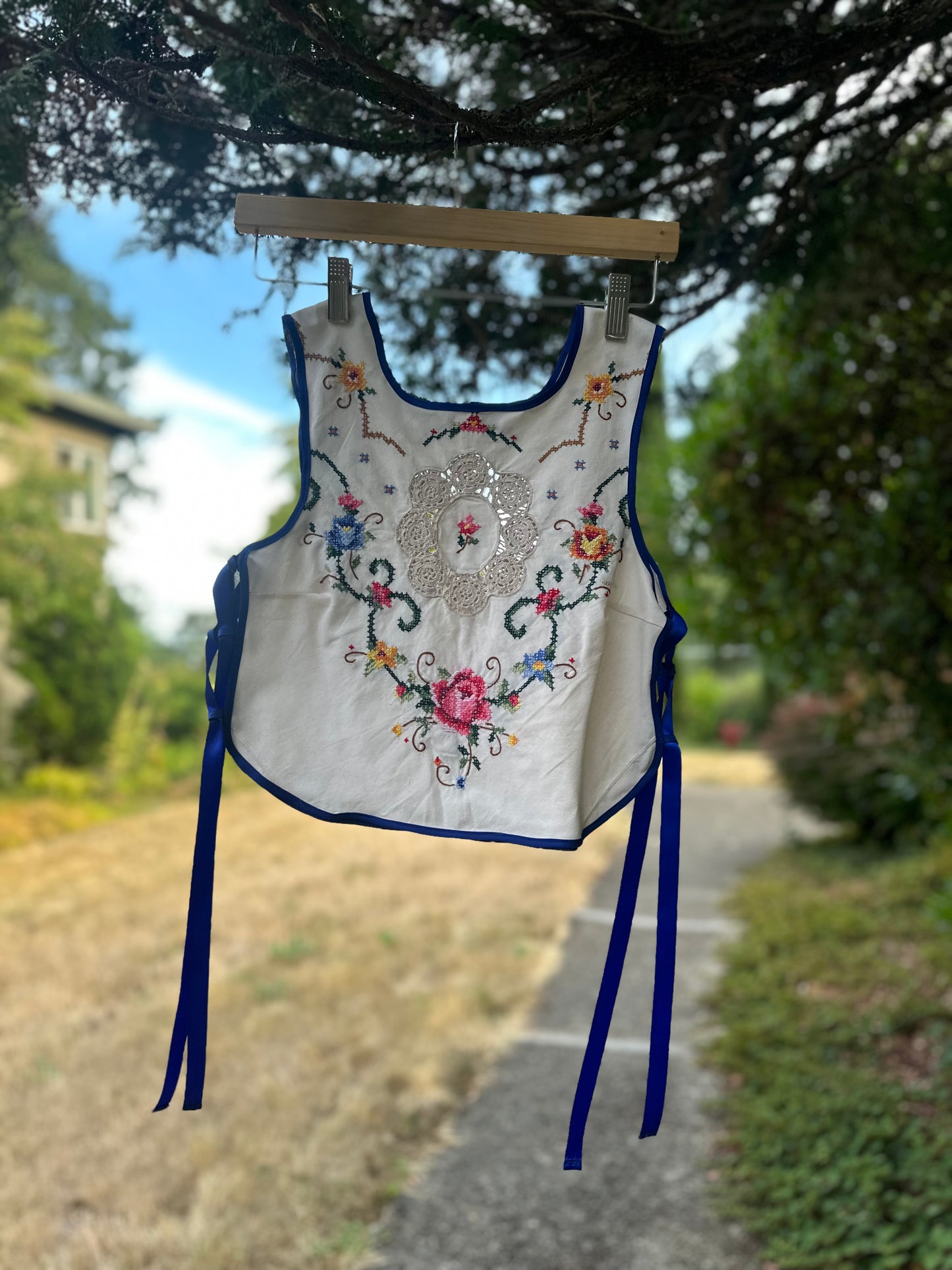 Upcycled Table Cloth Embroidered Side Tie top