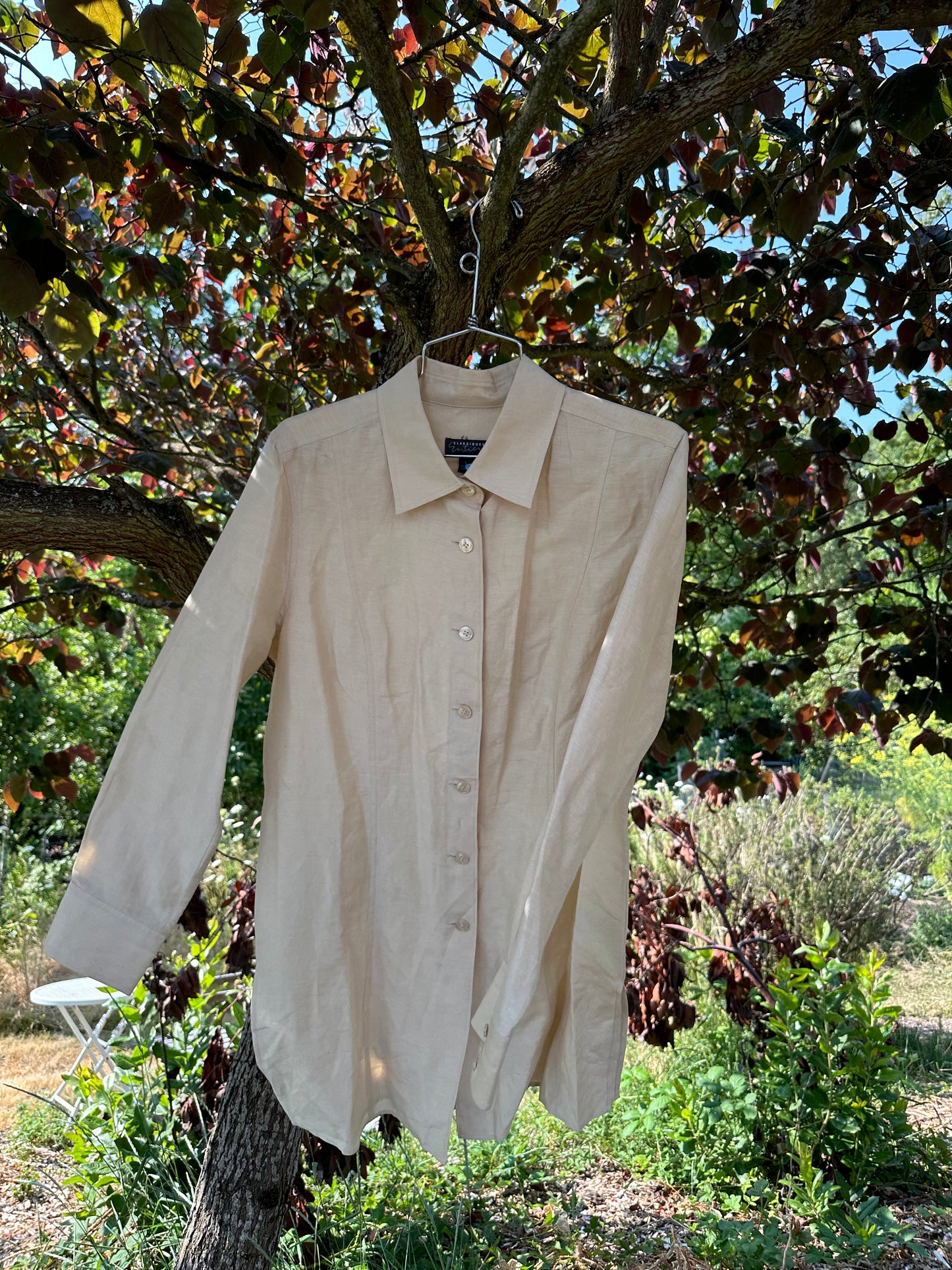 90s Tan Linen Shirt Dress