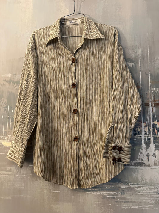 90s Stripe Tie Button Shirt - Wings
