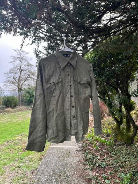 90s/Y2K Green Linen Shirt