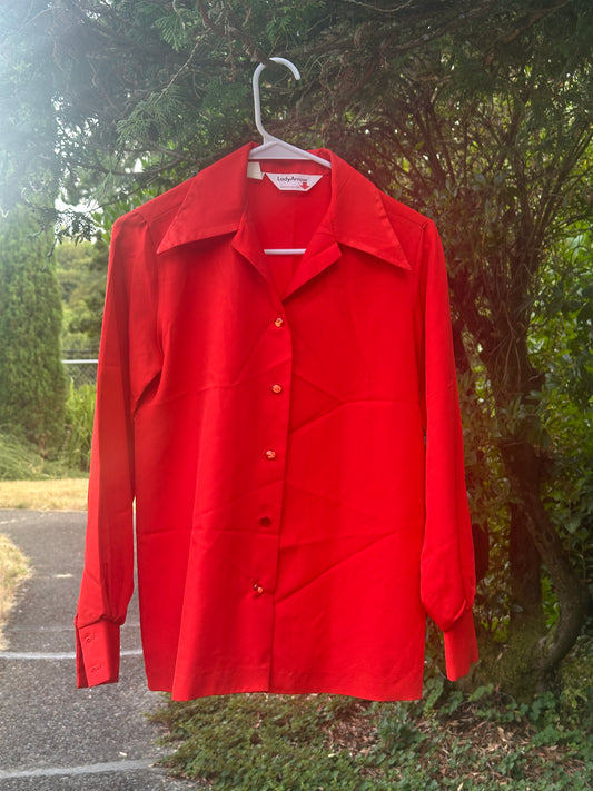 80s Red Pointy Collar Shirt -lady arrow