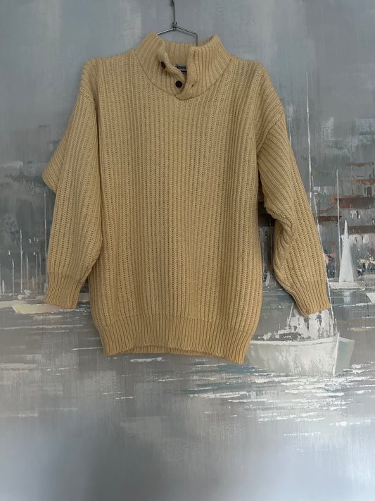 70s White Neck Button Sweater