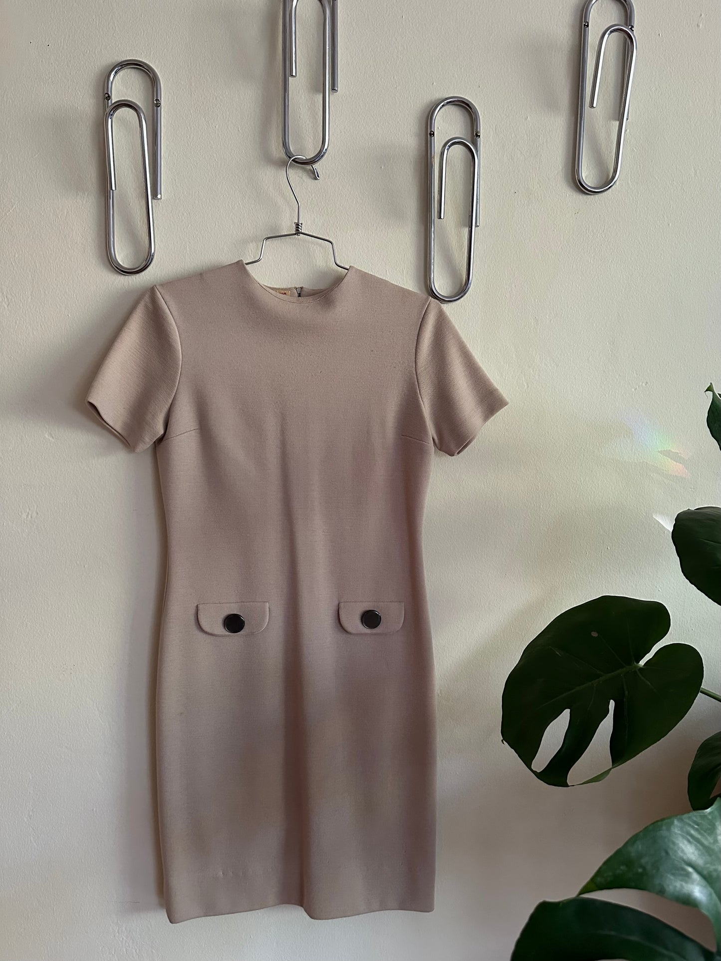 60s Tan Wool Mod Dress