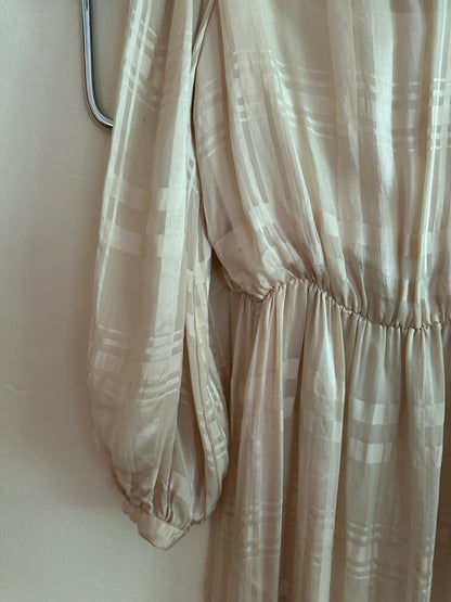 70s White Sheer Plaid Dress