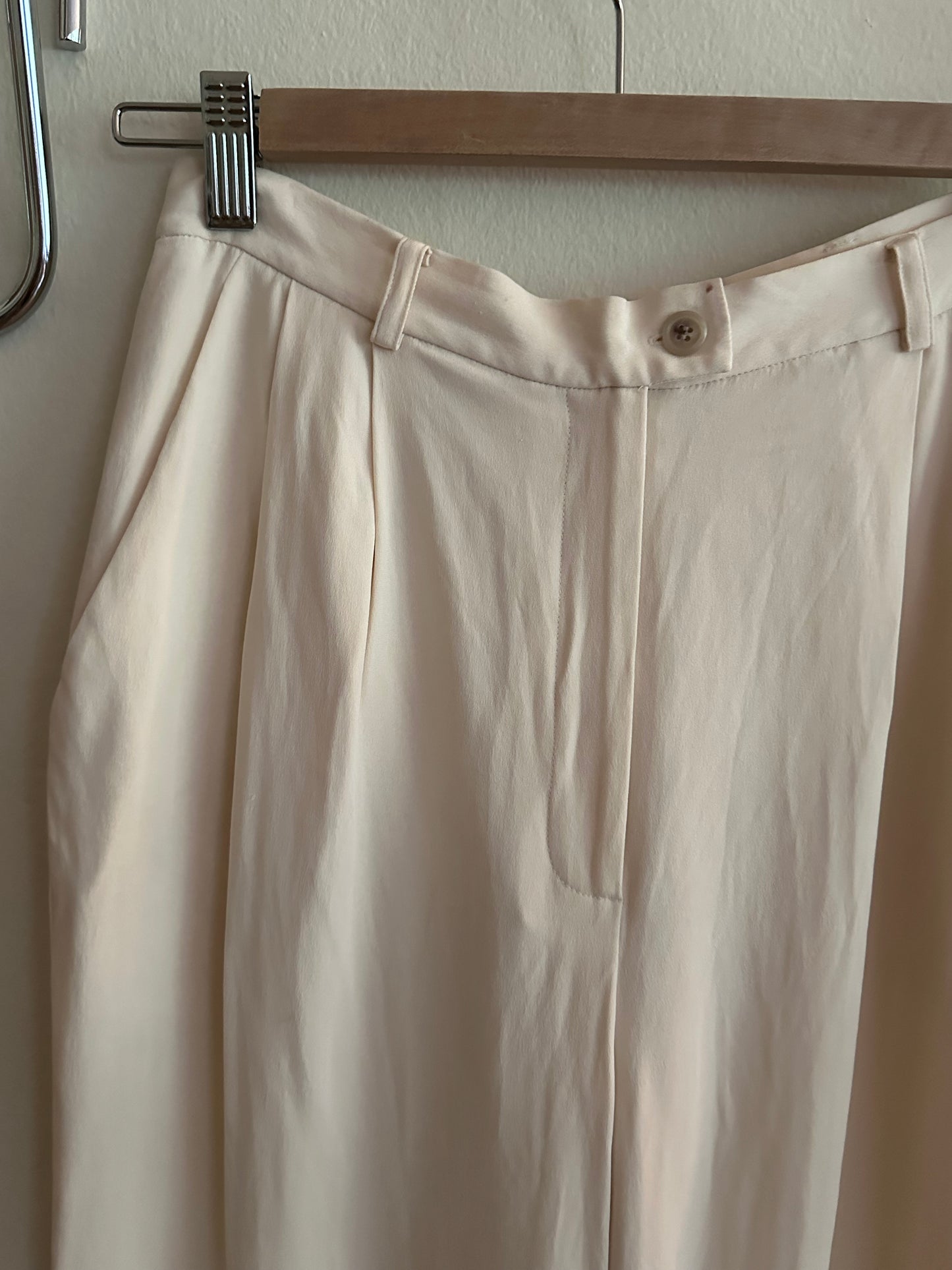 90s White Silk Pleated Trousers