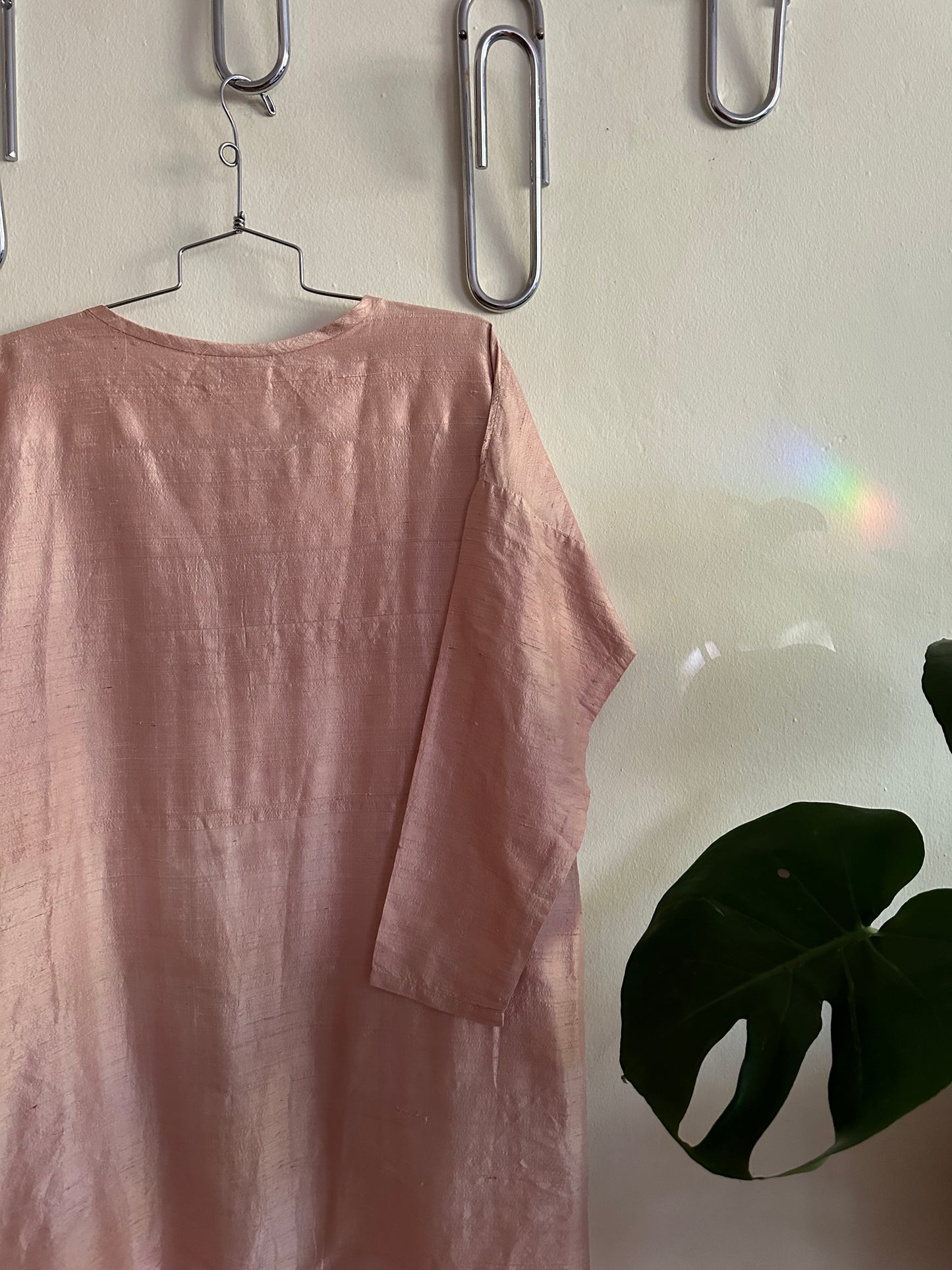 80s/90s Pink Raw Silk Dress:  J Morgan Puett