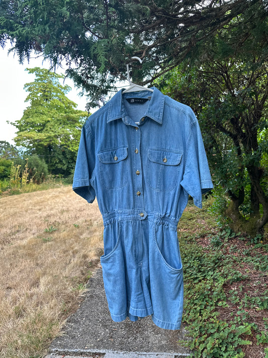 80s Blue Denim Romper