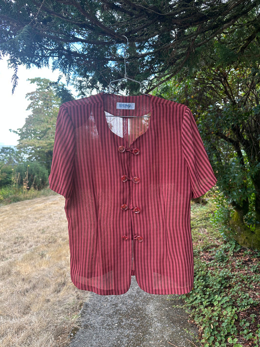 90s Pink Stripe Blouse- Weinu