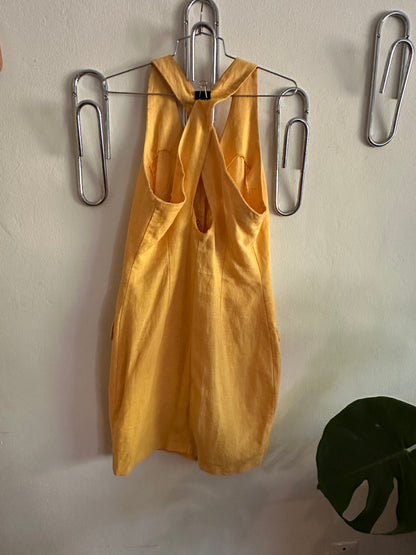 90s Yellow Cross Back Halter Dress