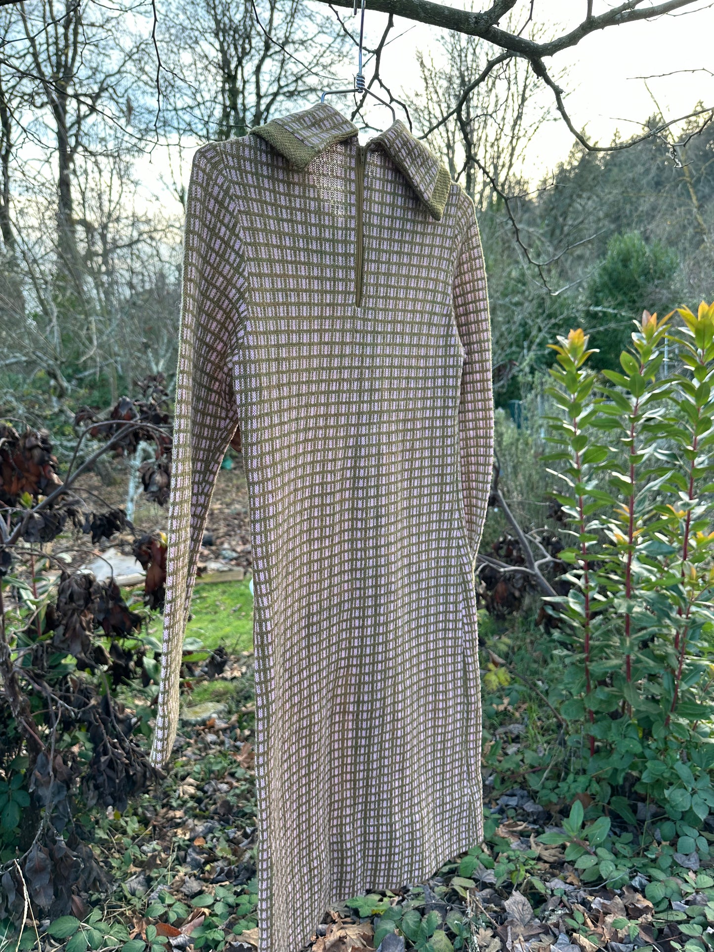 60s Green and Pink Knit Dress