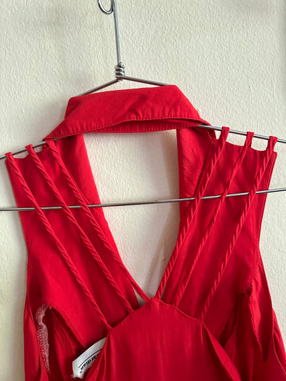 80s Red Drop Waist Sun Dress