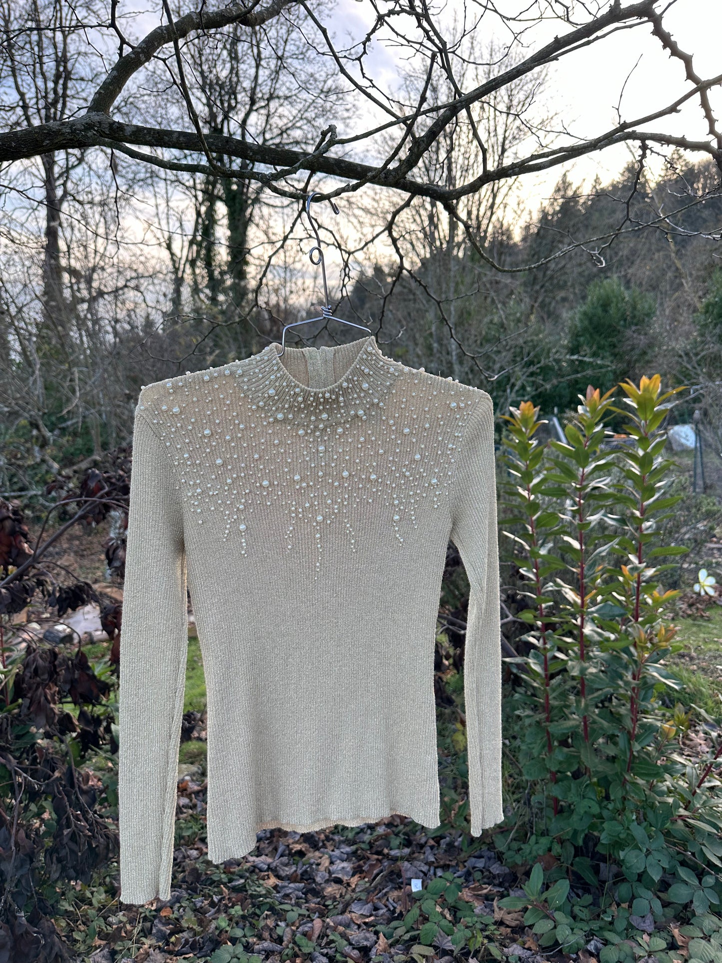 90s/Y2K Gold Beaded Turtle Neck