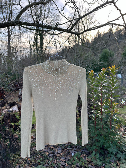 90s/Y2K Gold Beaded Turtle Neck