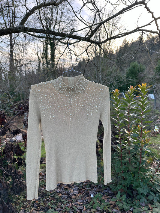 90s/Y2K Gold Beaded Turtle Neck