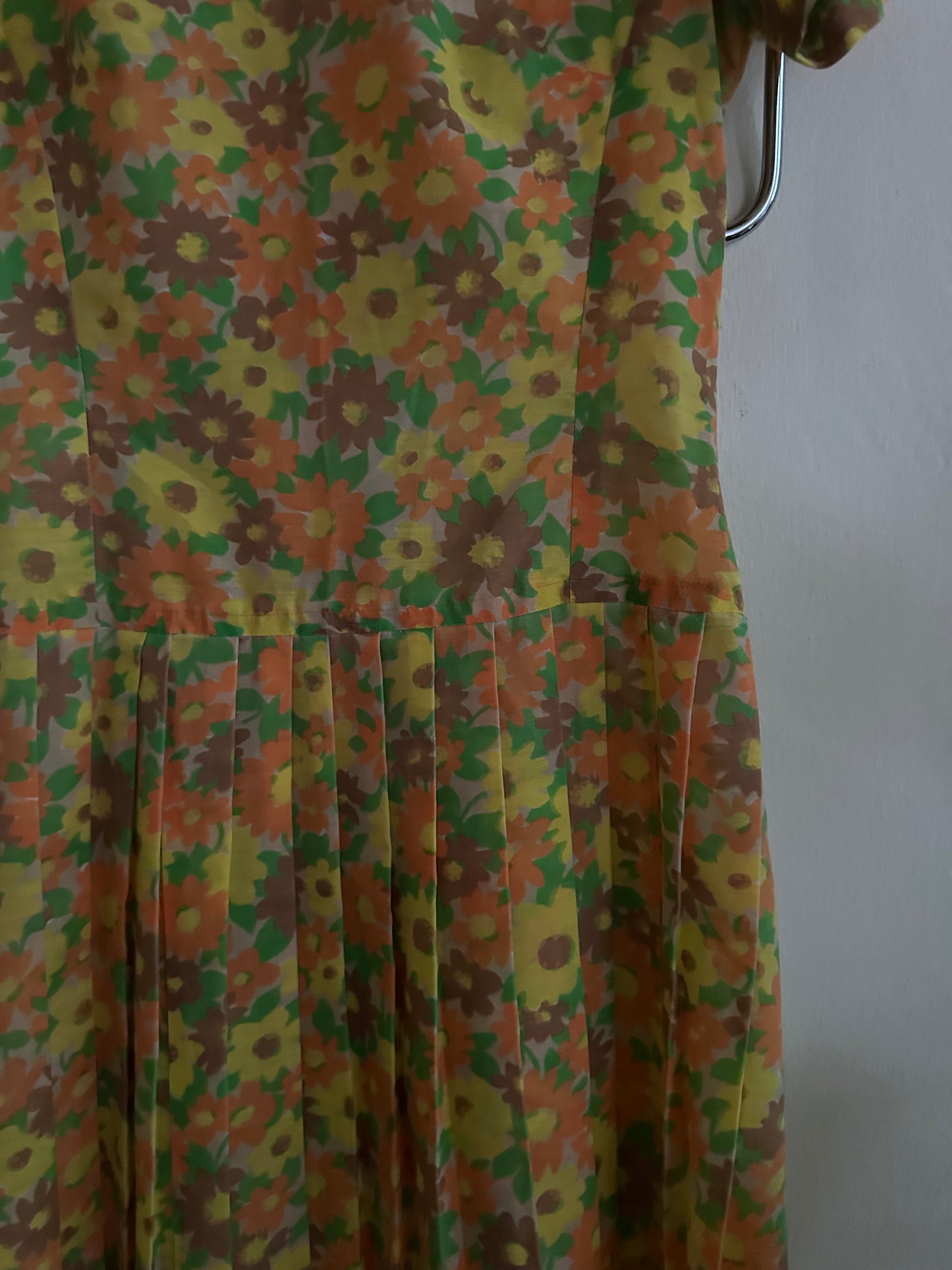 60s Yellow Floral Drop Waist Dress