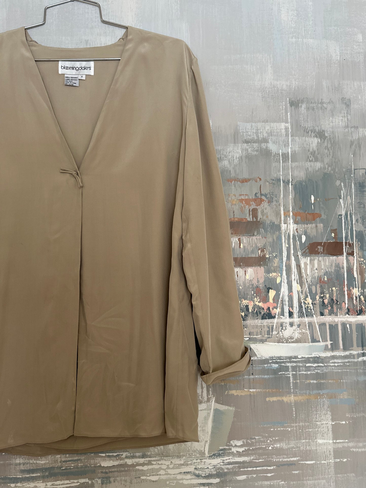 90s Tan Silk Bloomingdale’s Top