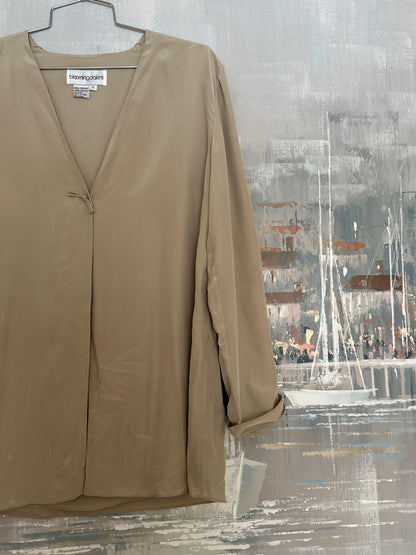90s Tan Silk Bloomingdale’s Top