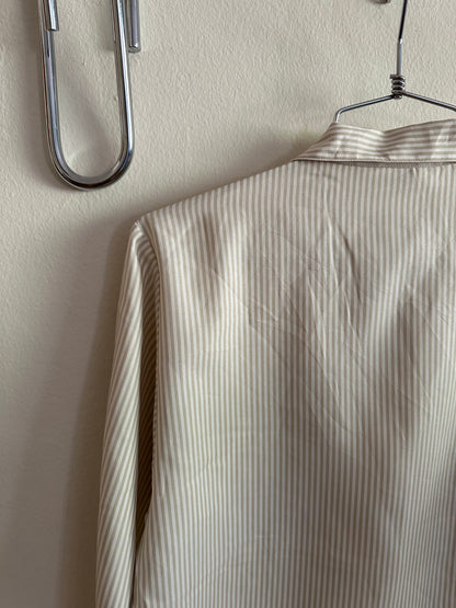 80s White and Tan Striped Blouse