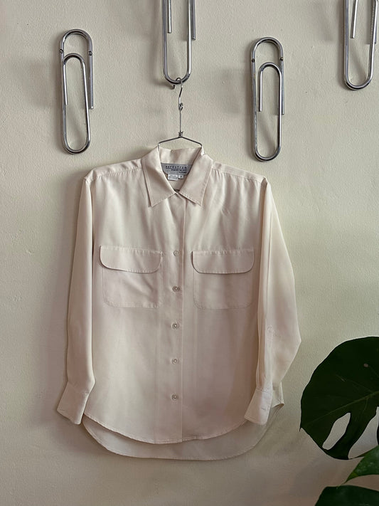 90s White Silk Button Down Shirt