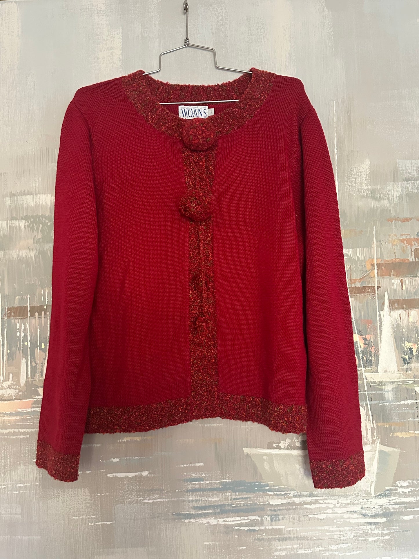 90s Red Pom Pom Sweater - Woans
