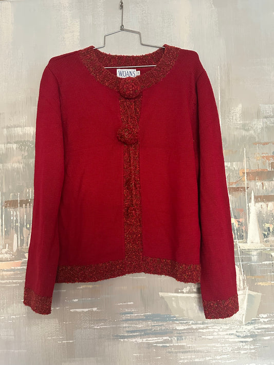 90s Red Pom Pom Sweater - Woans