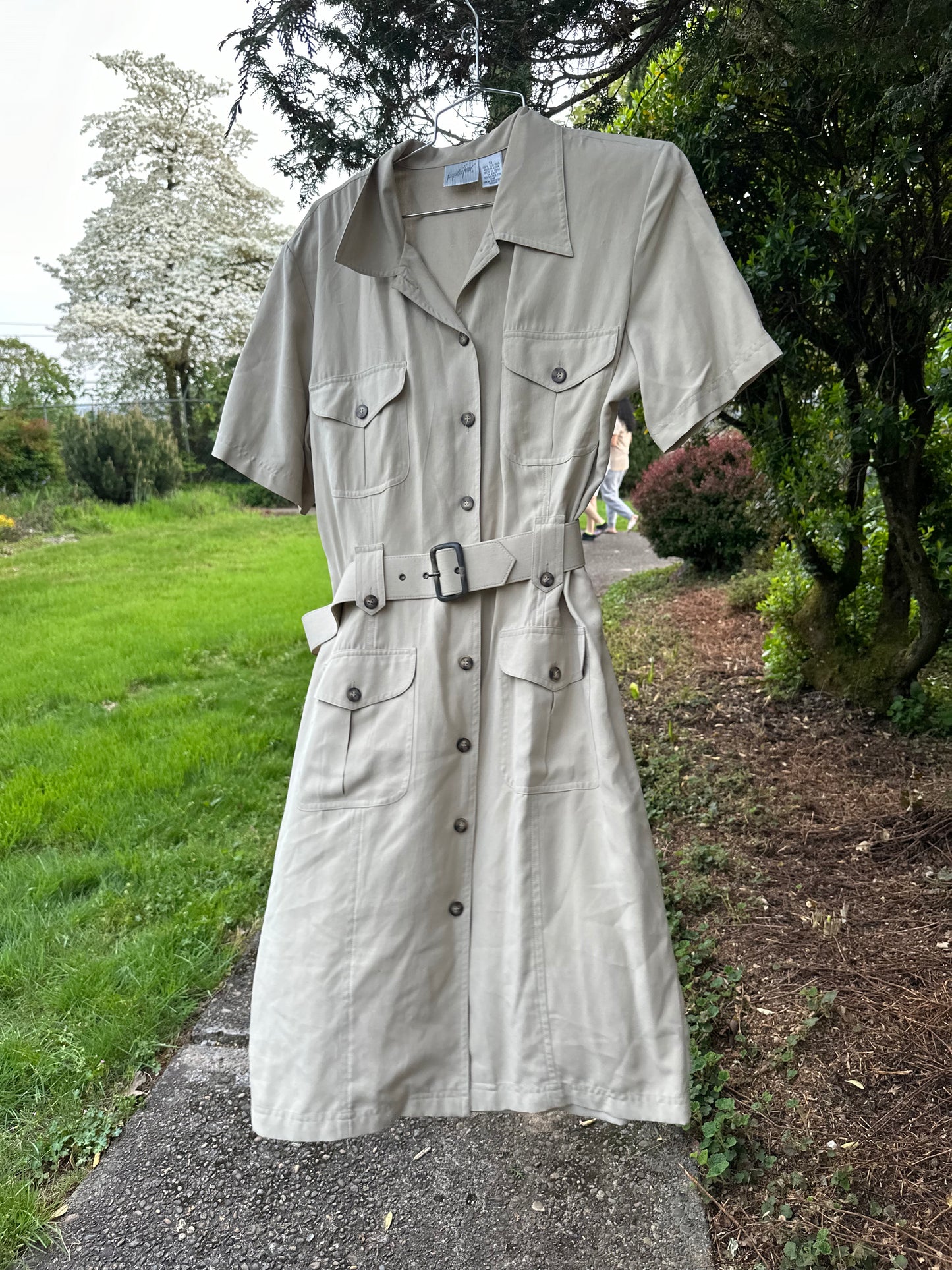 90s Tan Silk Safari Dress