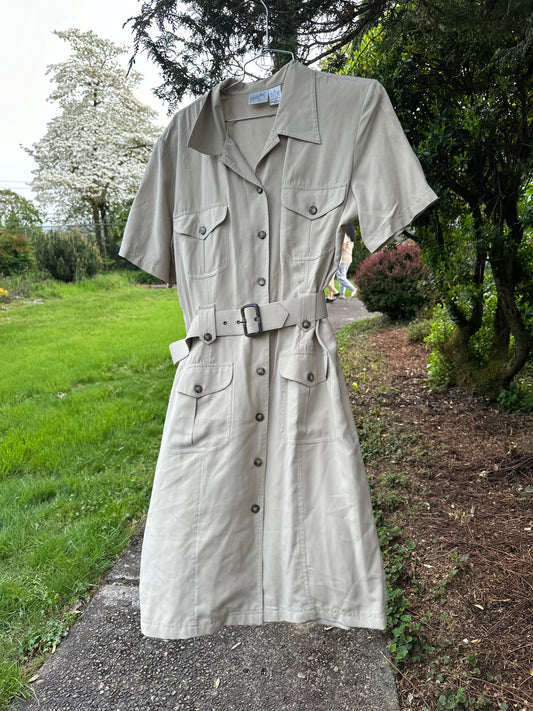 90s Tan Silk Safari Dress