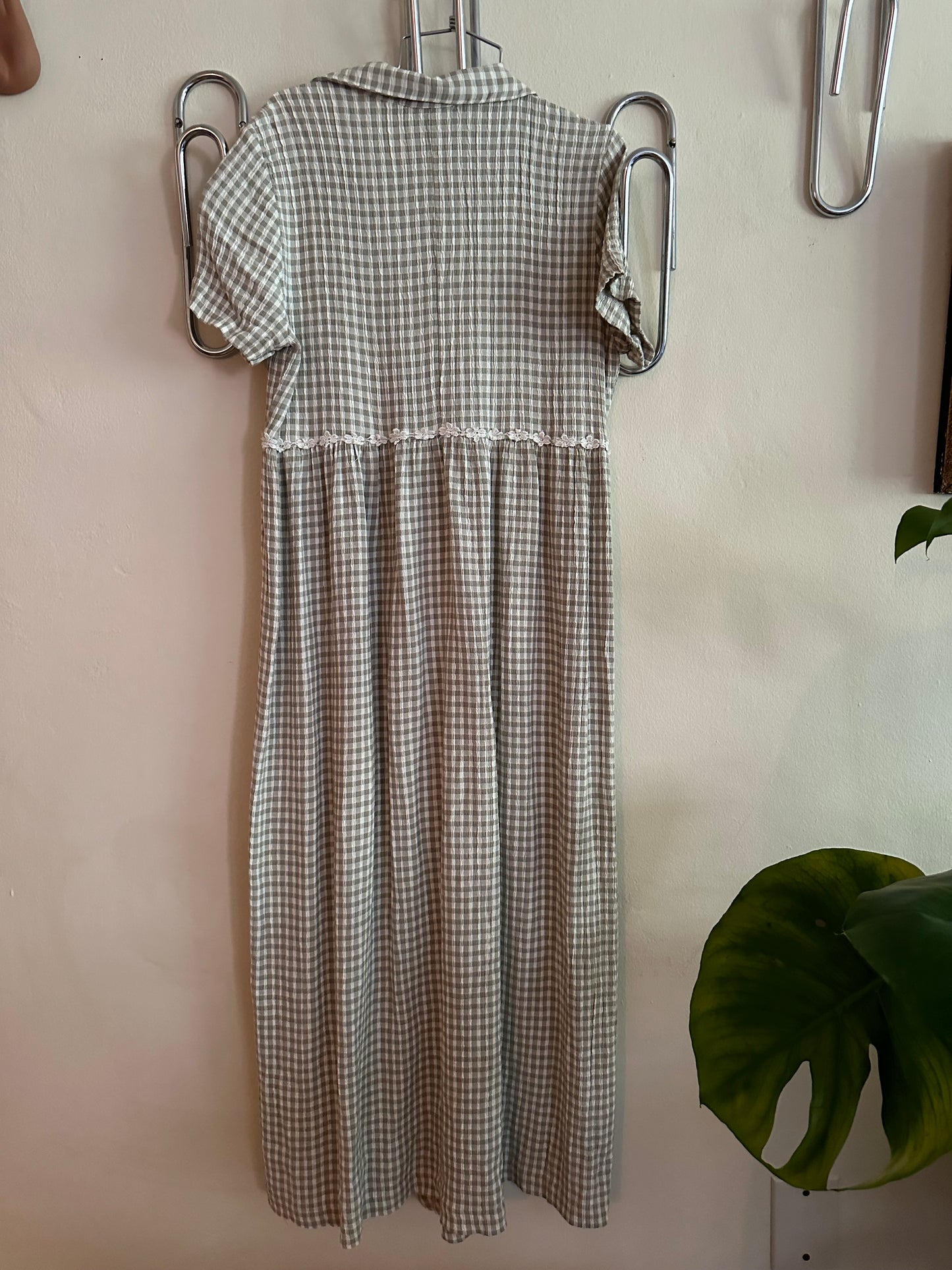 90s Grey Gingham Picnic Dress