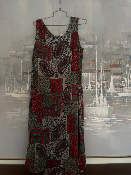 90s Red Paisley dress