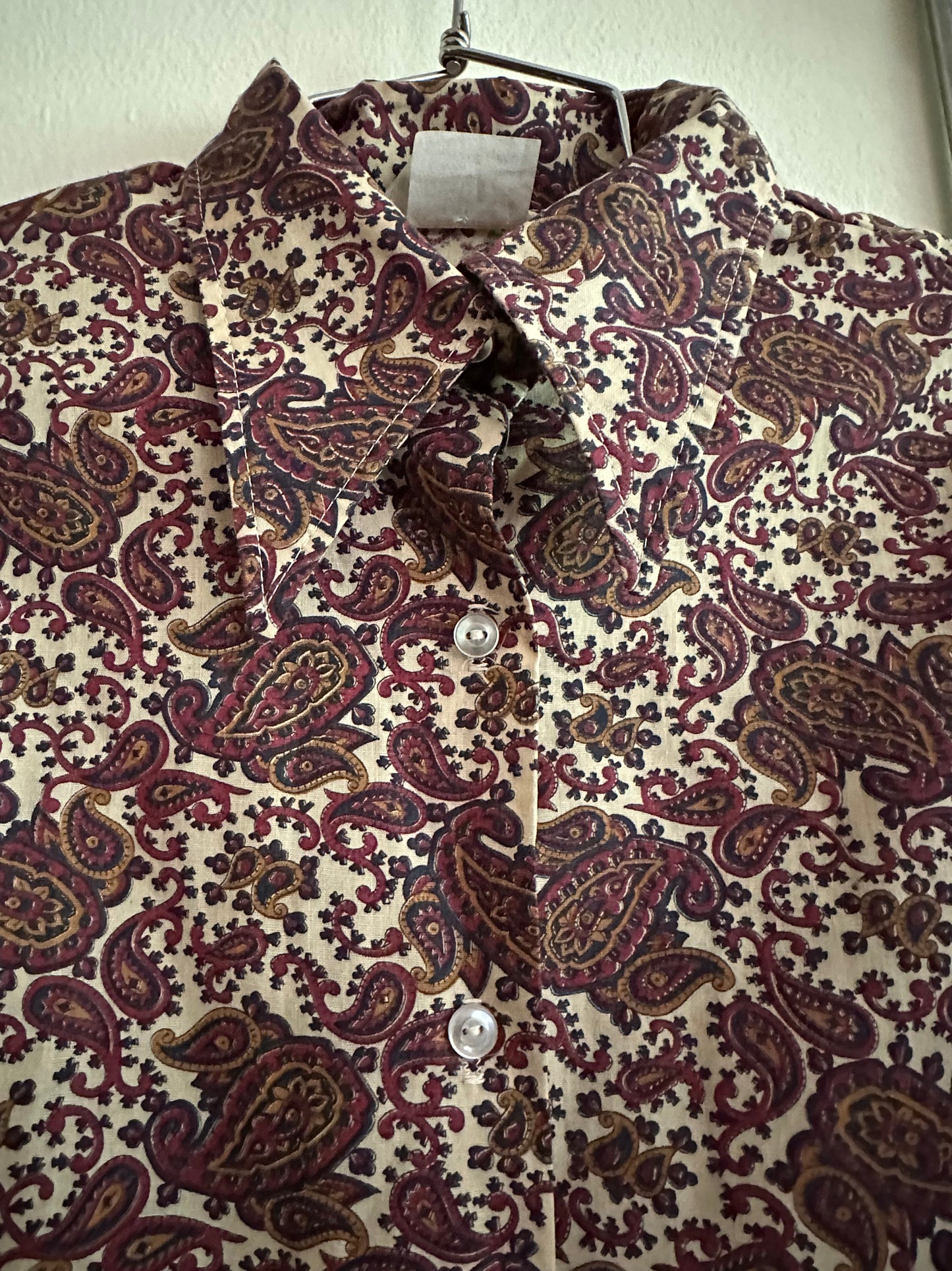 70s White and Burgundy Paisley Shirt