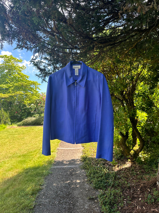 90s Blue Silk Zip Up Jacket