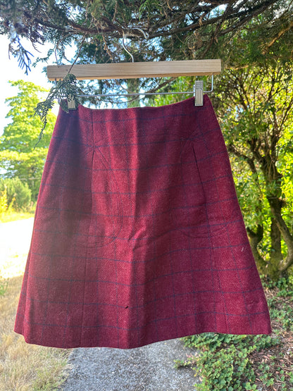 60s Red Plaid Wool Loop Pocket Skirt