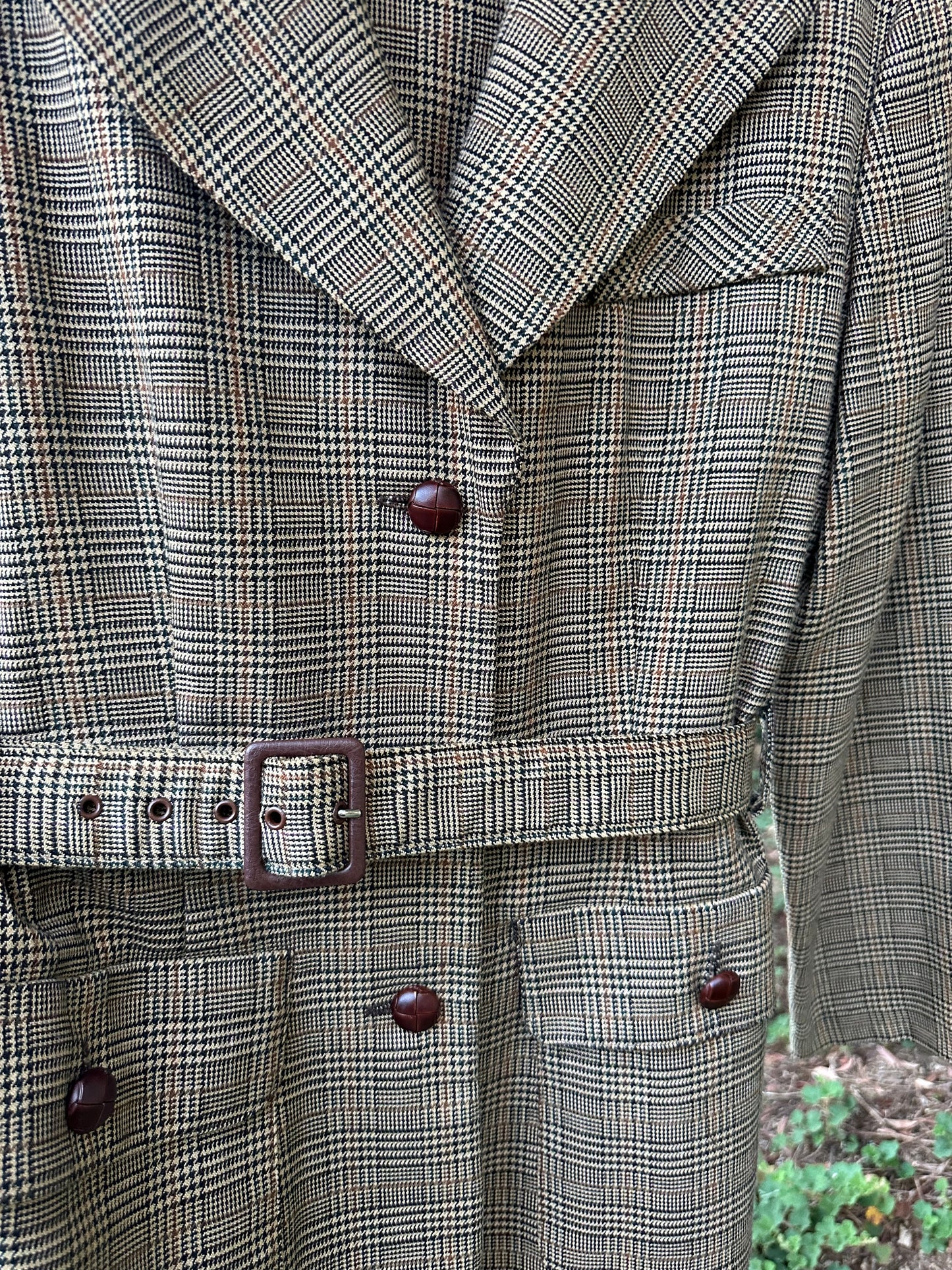 90s Brown Plaid Jacket with Belt