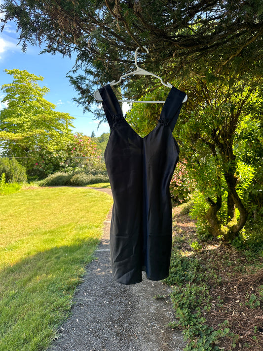 80s Black Rosette Slip Dress